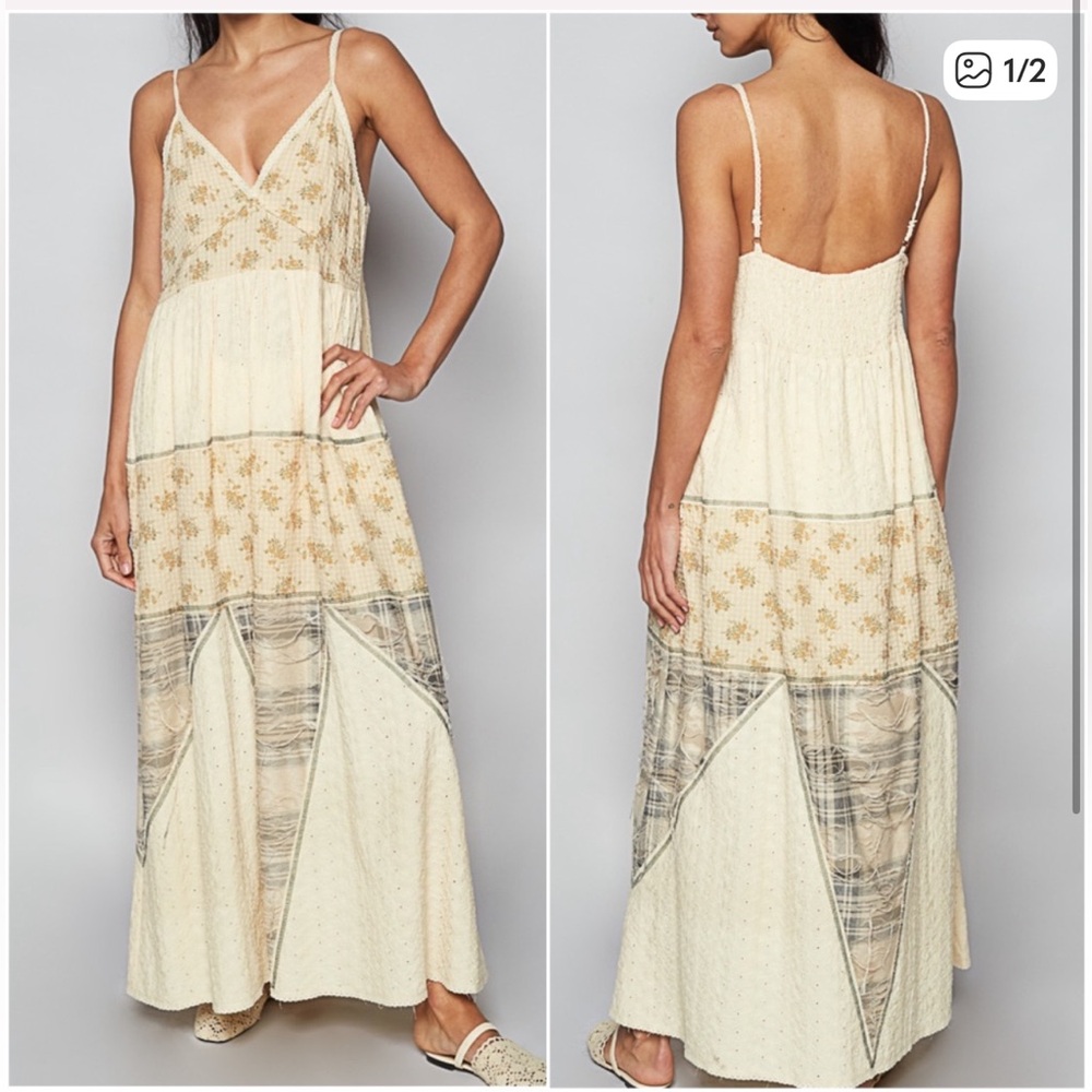 POL boho Floral Plaid Print Smocked Back Meadow Glow Maxi Dress